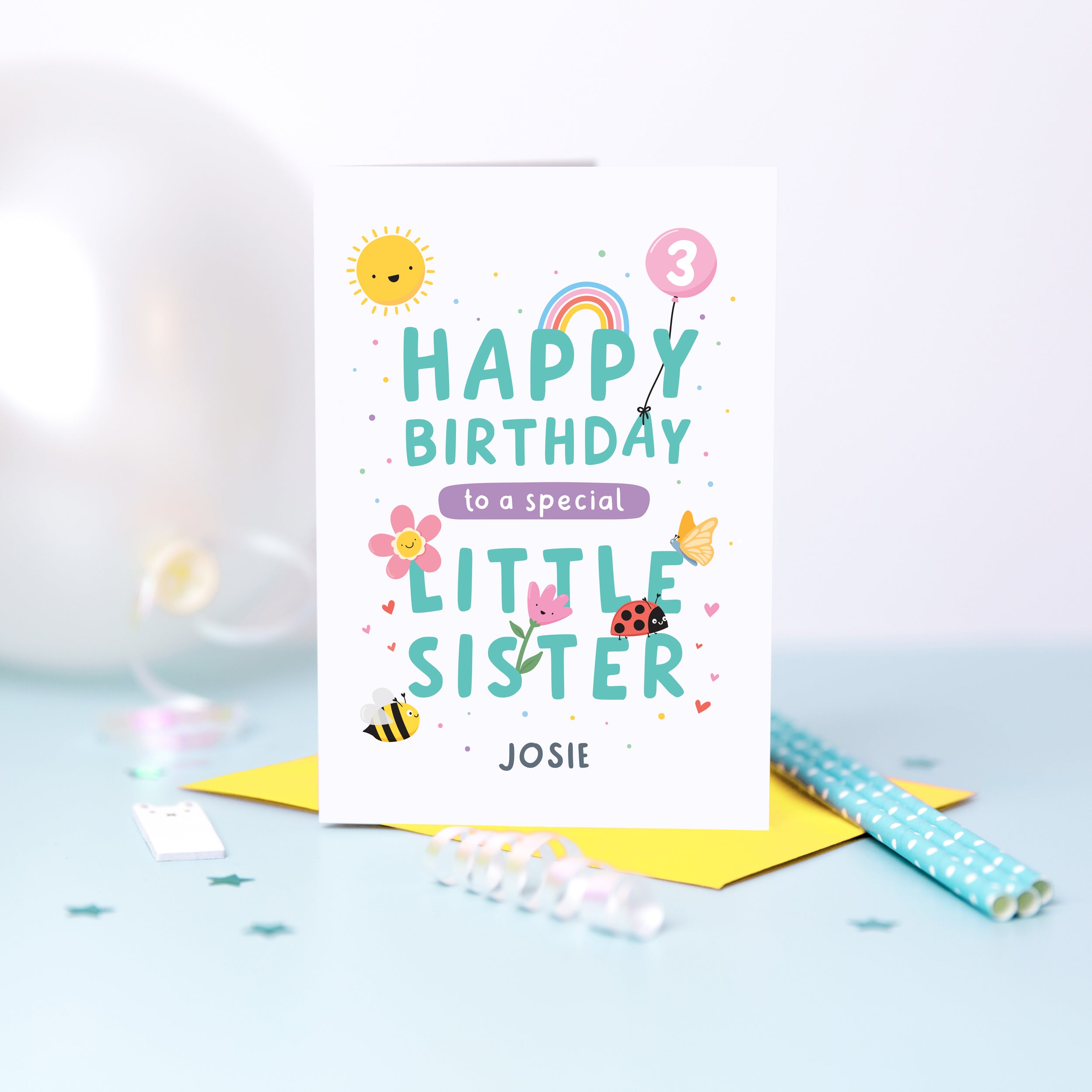 Personalised Little Sister Birthday Card - Any Age