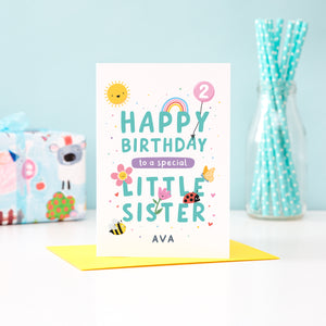 Personalised Little Sister Birthday Card - Any Age