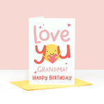 Load image into Gallery viewer, Love you Grandma Happy Birthday. A cute card with a hug and a heart for Grandma. The card can be personalised with Grandma&#39;s preferred name.
